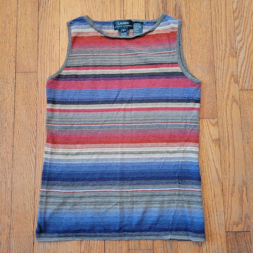 Ralph Lauren S Tank Top Multicolor Linen Southwest Stripe Western‎ Layer Summer